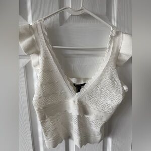 Forever 21 White Textured V-Neck Top